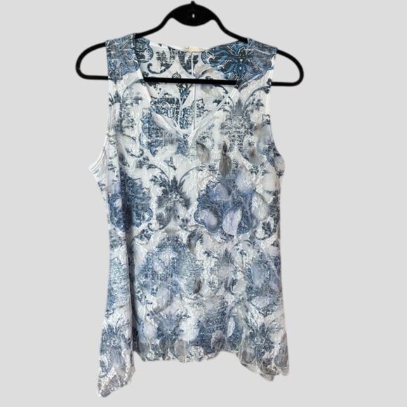 Brittany Black Lace Overlay Sleeveless Round Neck Blouse Floral Top - Picture 3 of 12